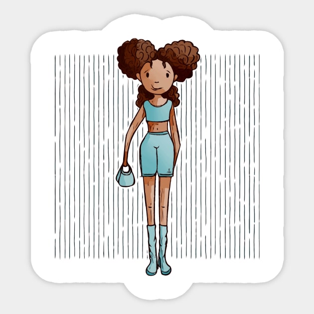 Cute dark skinned girl with a blue outfit and holding a purse in her hand Sticker by Sissely